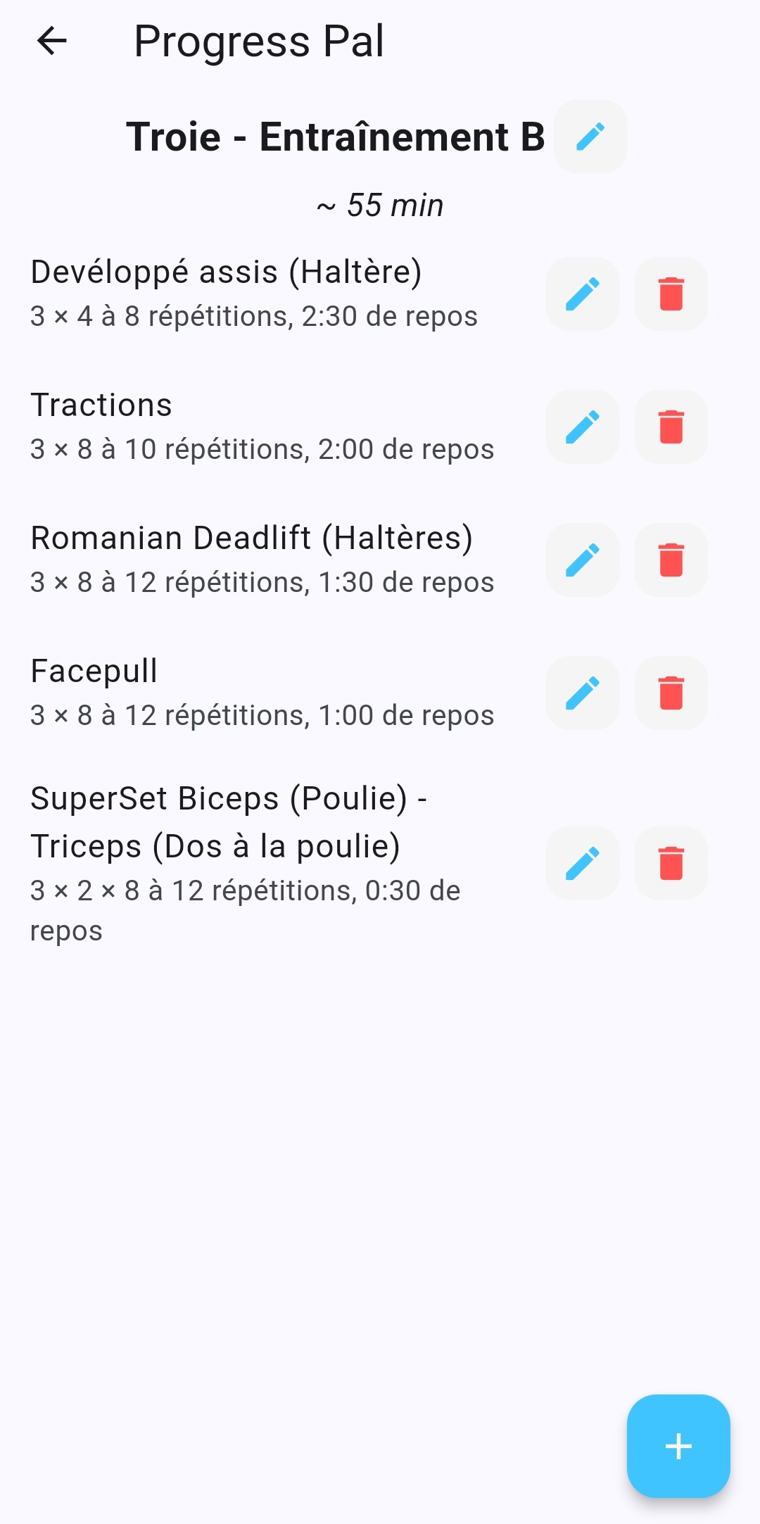 Screenshot édition d'un entrainement app mobile